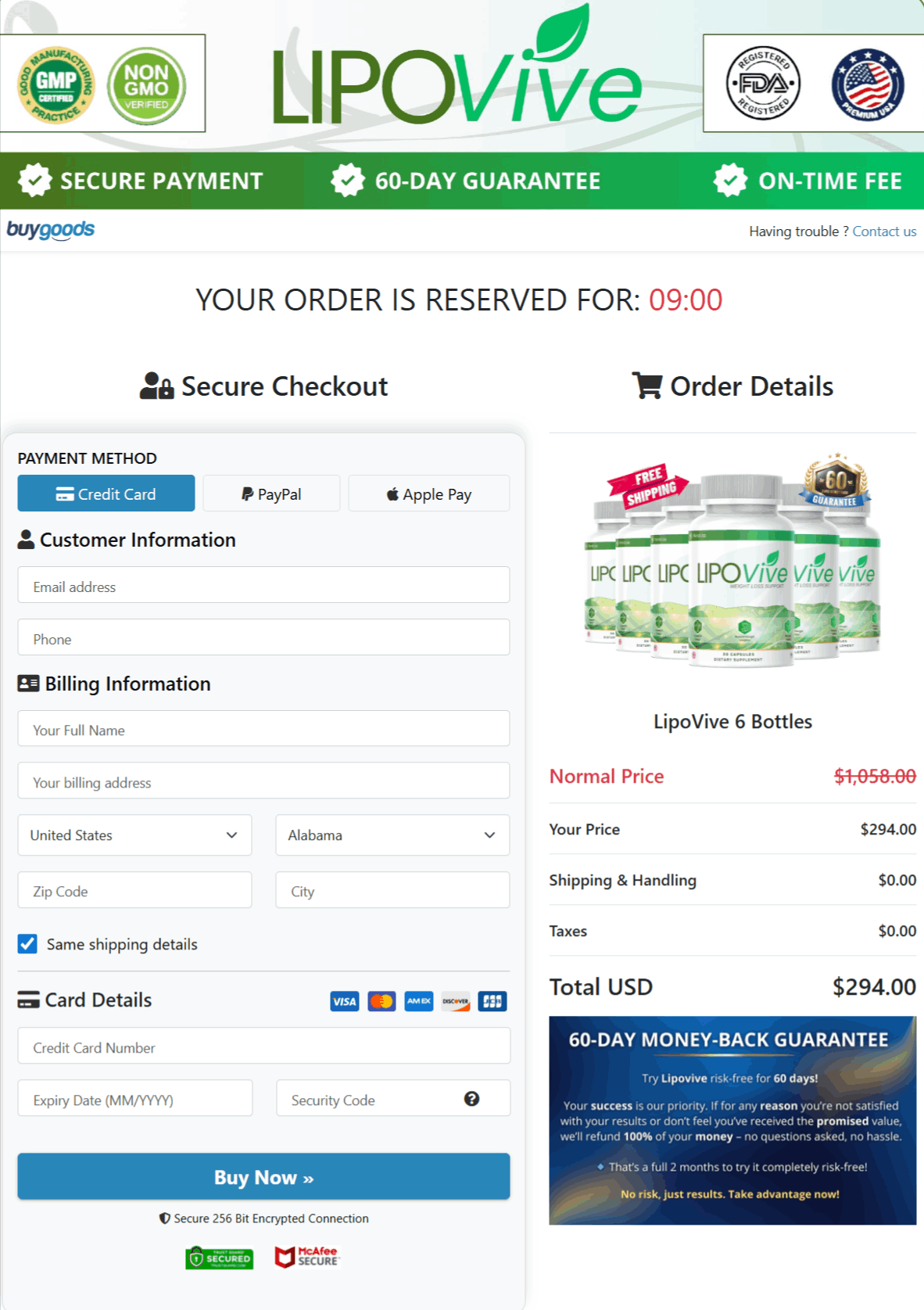  LipoVive Checkout page